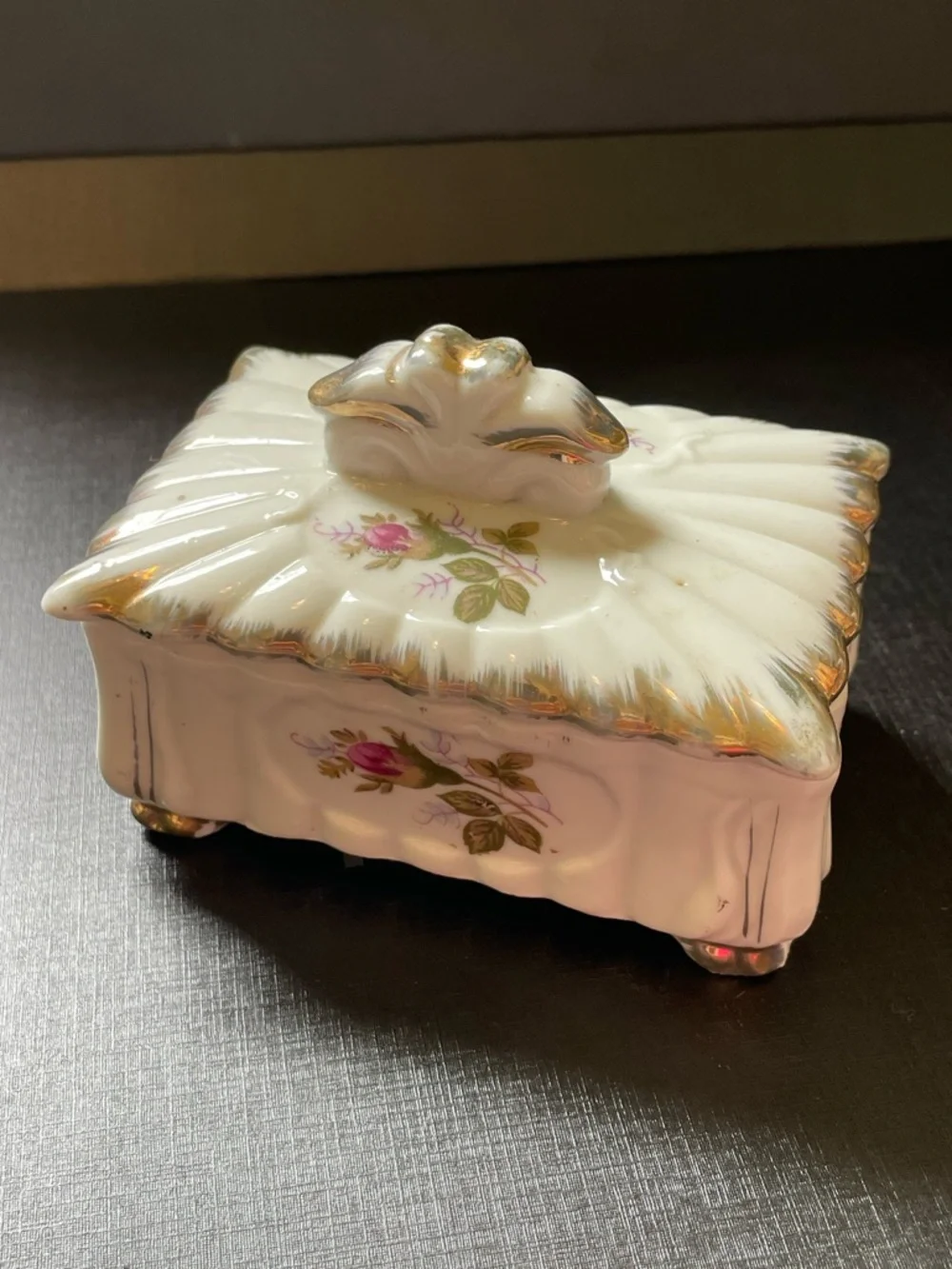 Vtg Porcelain Floral Trinket Dishes & Box Del Coronado Nasco Japan Moss Rose
